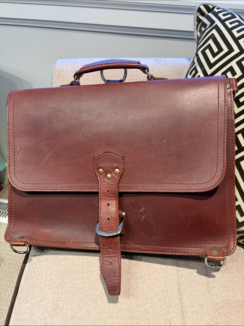 Men's Leather Briefcase in Distressed Chestnut - Professional Work Satchel